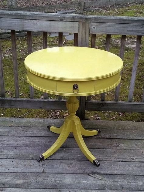 Yellow drum table hand painted by Love & Vintage | Drum table, Refinishing furniture, Furniture ...