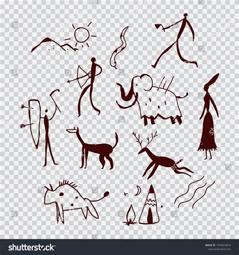 Cave Paintings People Animals Vector Cartoon: เวกเตอร์สต็อก (ปลอดค่าลิขสิทธิ์) 1350824810 ...