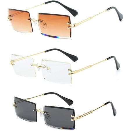 Rimless Rectangle Sunglasses for Women/Men Ultralight Metal Frame ...