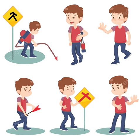 Follow Rules Clipart Four Different Poses Of The Guy With A Fire Extinguisher And Several Signs ...