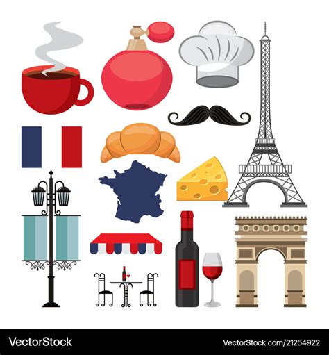 French culture set icons Royalty Free Vector Image