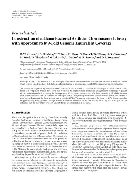 (PDF) Construction of a Llama Bacterial Artificial Chromosome Library with Approximately 9-Fold ...