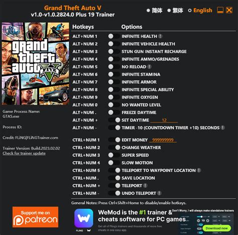 Grand Theft Auto 5 Trainer +19 GTA V v1.0.2824.0 FLiNG - GAME TRAINER ...