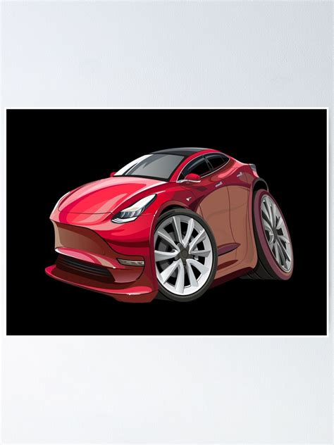 "Cartoon of Tesla Model 3" Poster for Sale by Nickshiro | Redbubble