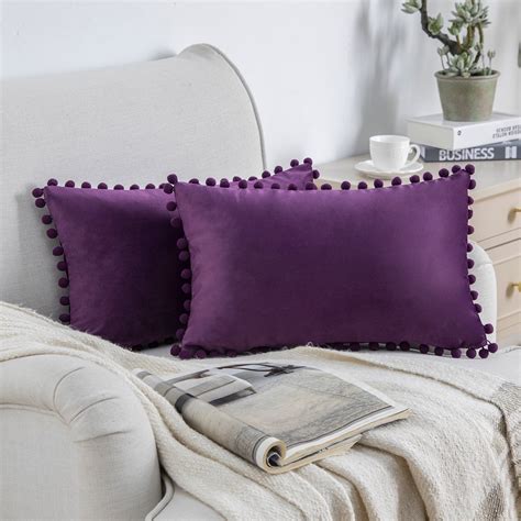 Phantoscope Pom Pom Velvet Series Decorative Throw Pillow, 12" x 20 ...