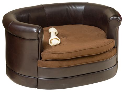 Rover Oval Chocolate Brown Leather Pet Sofa Bed - Contemporary - Dog Beds - by Great Deal Furniture