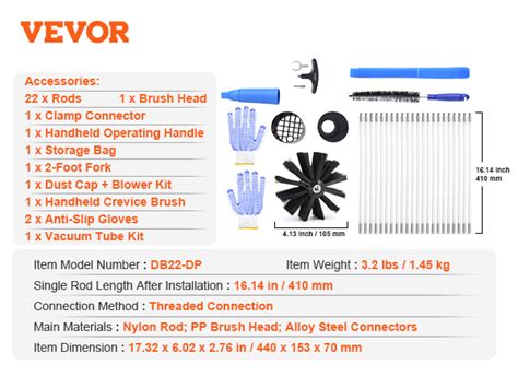 VEVOR 30 FEET Dryer Vent Cleaner Kit, 22 Pieces Duct Cleaning Brush ...