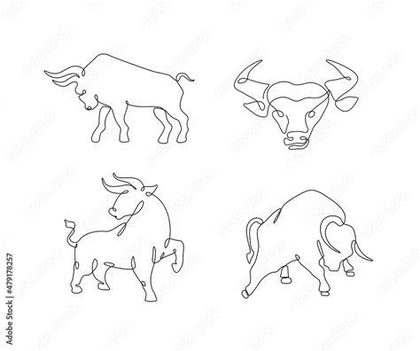 Bull, continuous line drawing, isolated vector illustration, tattoo ...