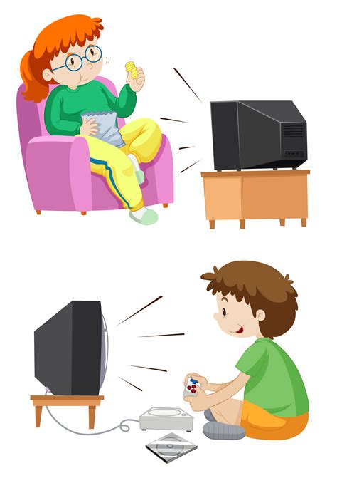 People watching TV and playing games 293813 Vector Art at Vecteezy