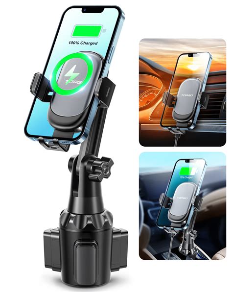 Upgraded TOPGO Cup Holder Phone Mount Wireless Charger,Universal Cell Phone Holder Car Charger ...