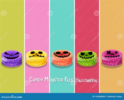 Set Candy Monster Face Halloween Icon on Color Background. Happy Stock Vector - Illustration of ...