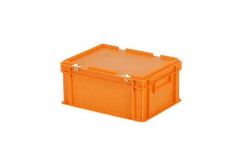 Stacking bin with lid - 400 x 300 x H 190 mm - orange - Transoplast