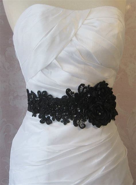 Black Bridal Sash, Wedding Belt with Handmade Flowers, Rhinestones and ...