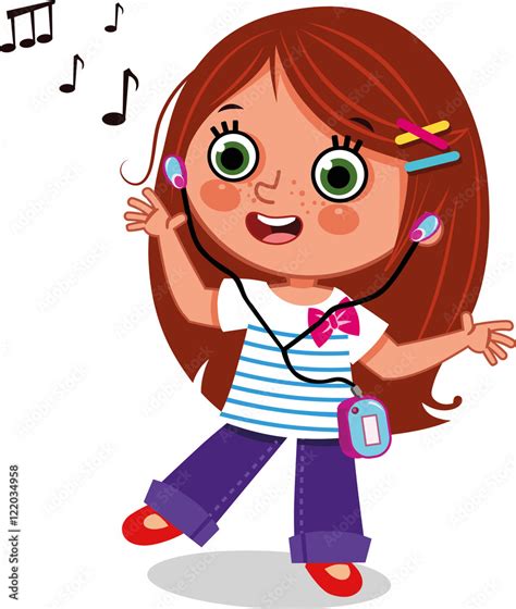 Girl dancing while listening to music clipart of vector. Stock Vector ...