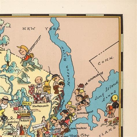 1935 Cartoon Map of New Jersey Pictorial Map Fine - Etsy