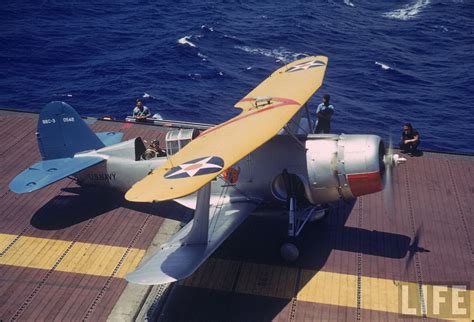 World War II in Color: Curtiss SBC-3 Helldiver scout plane Preparing to Take-Off