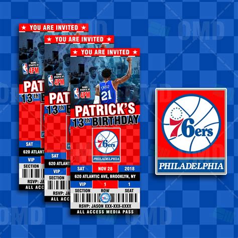 Philadelphia 76ers Ticket Style Sports Party Invitations – Sports Invites