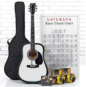 Esteban White Acoustic Gift of Guitar Package 16 Pc Set w/ 5 DVDs and ...