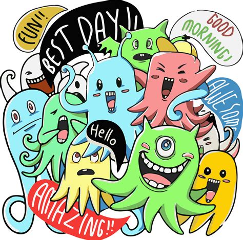 vector illustration of cute monster doodle with various expressions ...