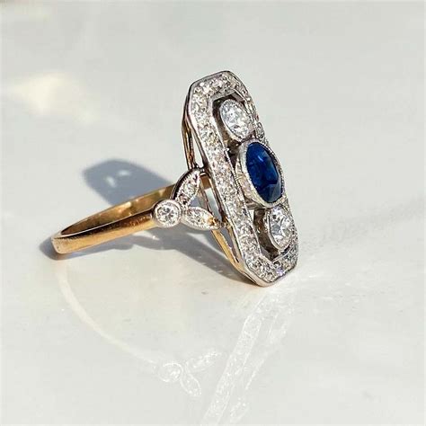 2.50 Ct Blue Sapphire & Diamond Ring Antique Vintage Blue | Etsy