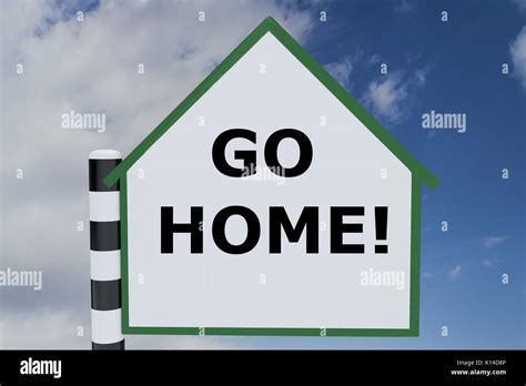 3D illustration of "GO HOME!" script on road sign pointing upward Stock ...