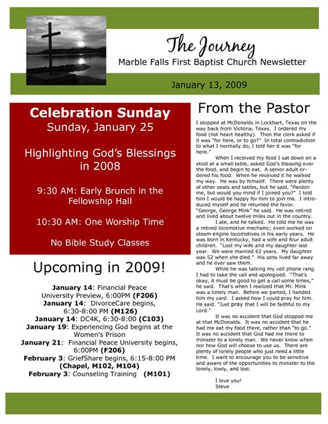 church newsletter sampels | Marble Falls First Baptist Church Newsletter January The Jou ...