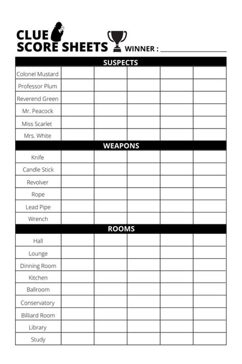 Printable Clue Game Sheets Pdf