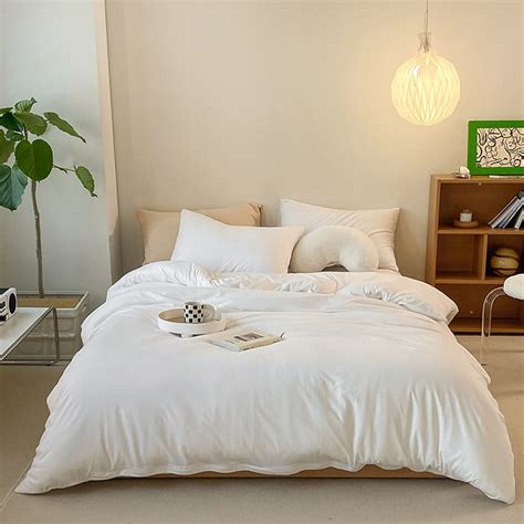 CLOTHKNOW White Comforter Sets Queen White Bedding Comforter Sets Full Plain White Bed Comforter ...