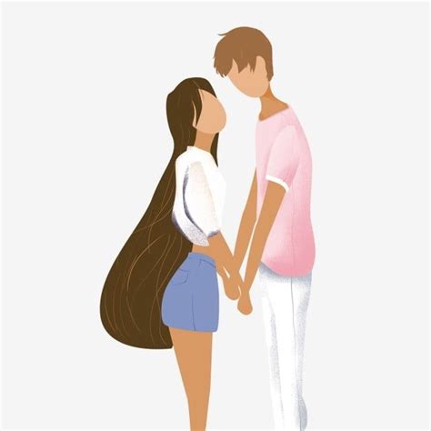 Each Other PNG Image, Cartoon Couple Holding Hands And Looking At Each ...