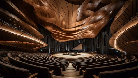 Modern auditorium with illuminated stage, empty chairs, and futuristic design generated by AI ...