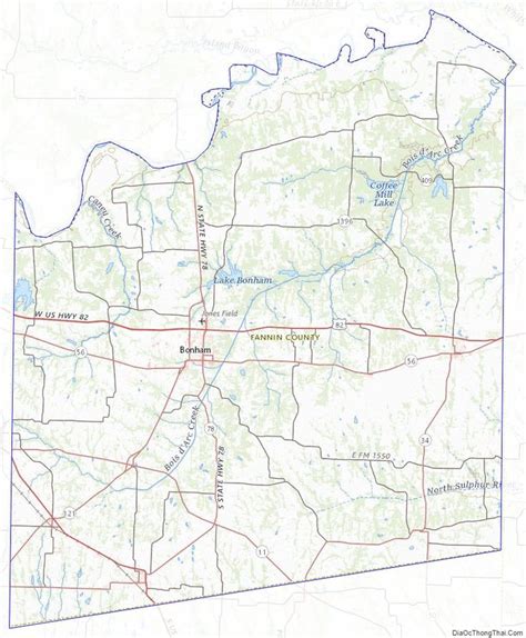 Topographic map of Fannin County, Texas | Map, Fannin, Us map