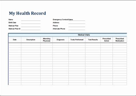 Medical Records forms Template Inspirational Personal Medical Health Record Sheet | Medical ...