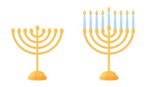 Hanukkah menorah empty and with lit candles. Set of traditional Jewish Hanukah symbol. Isolated ...