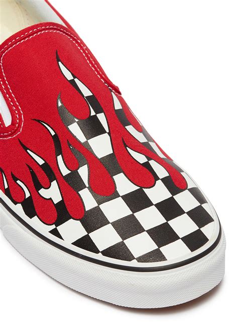 Vans 'classic Slip-on' Checkerboard Flame Canvas Skates in Red for Men ...