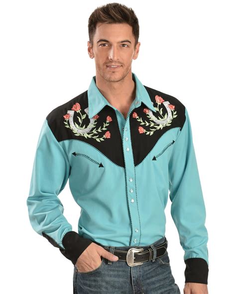 Scully Rose & Horseshoe Embroidered Retro Western Shirt - Country Outfitter