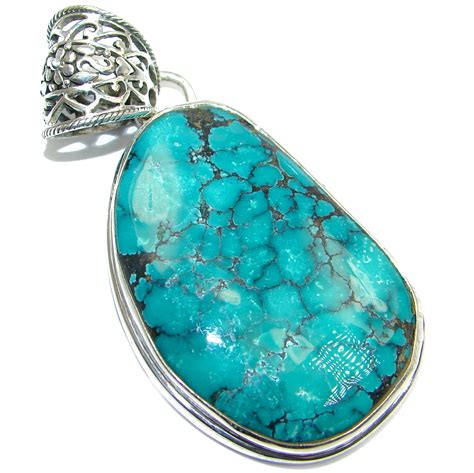 Large Genuine Turquoise Sterling Silver handmade Pendant - 31.20g | $82.95 best price at Silver ...