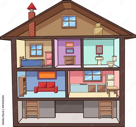 Cartoon house interior. Vector clip art illustration with simple ...