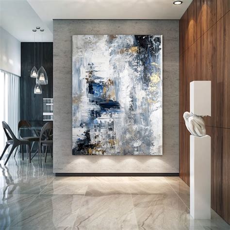 Painting Extra Large Painting Large Canvas Wall Art Blue Grey Wall Art ...