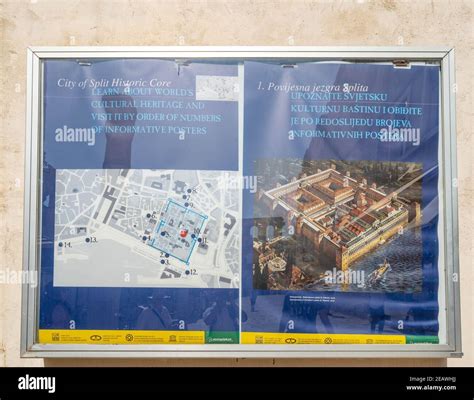 Split, Croatia - Aug 14, 2020: Map and illustration of original Diocletian's Palace in split old ...