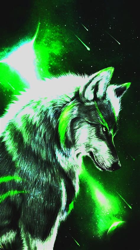 Space wolf green, moon, HD phone wallpaper | Peakpx