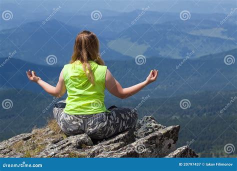 Woman Doing Yoga at Mountain Stock Image - Image of female, meditation: 20797437