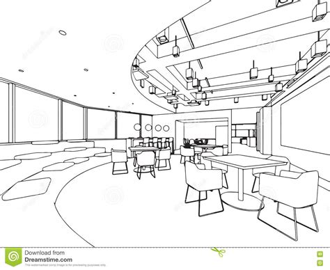 Interior Outline Sketch Drawing Perspective of a Space Office Stock ...