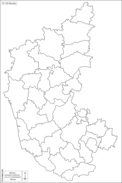 Karnataka free map, free blank map, free outline map, free base map outline, districts, white