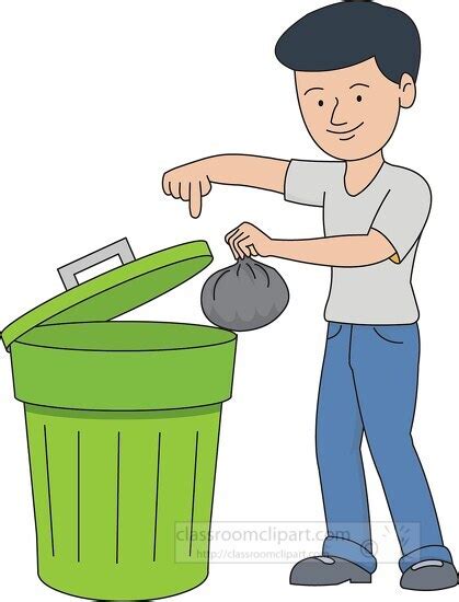 Home and Household Clipart-boy throwing trash into trash can