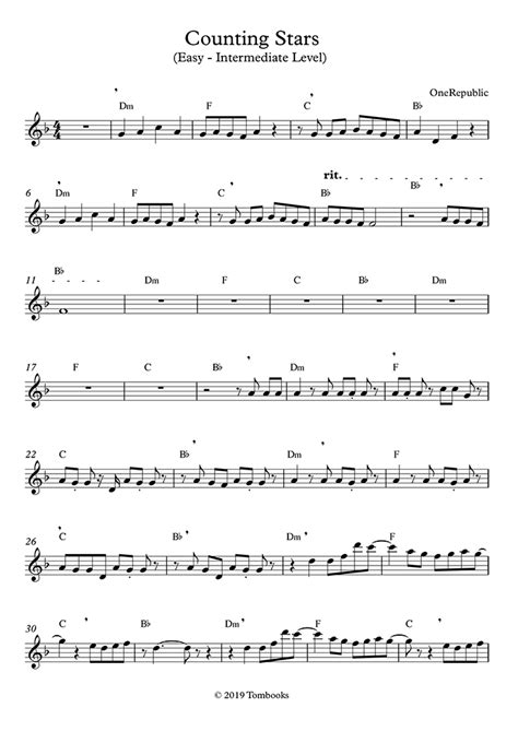 Saxophone Sheet Music Counting Stars (Easy/Intermediate Level, Soprano Sax) (OneRepublic)