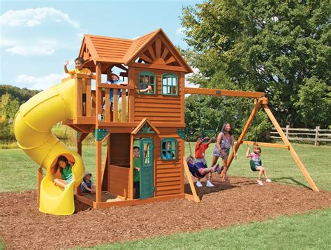 New Giant Outdoor Wood Playground Play Set Wooden Kid's Resort Slide ...