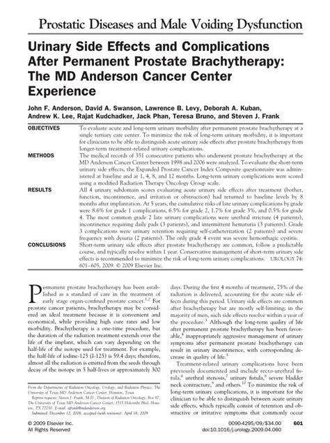 (PDF) Urinary Side Effects and Complications After Permanent Prostate ...