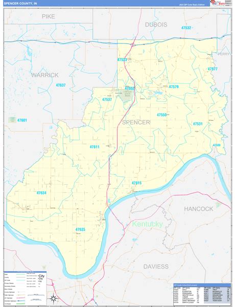 Spencer County, IN Zip Code Wall Map Basic Style by MarketMAPS - MapSales