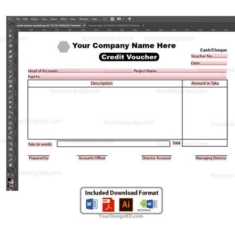 Credit voucher example – Editable Microsoft word- docx, Adobe illustrator .eps – Haq Online Shop