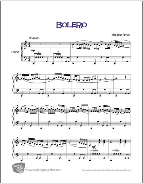 Bolero (Ravel) | Easy Piano Sheet Music (Digital Print)